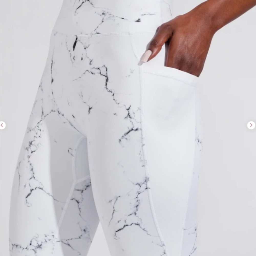 BuffBunny White Marble Full Length Leggings High-Waisted NIP/NEW - Picture 4 of 9